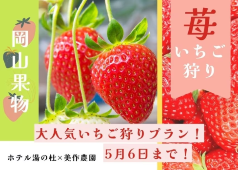〓公式サイト先行／季節限定〓岡山の旬の果物を堪能♪ホテル湯の杜：地と海のめぐみ会席×美作農園：いちご狩り付プラン