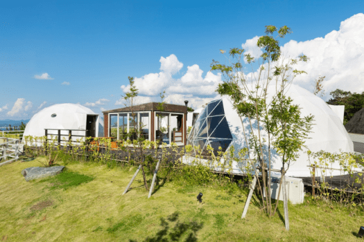 ■ Twin Terrace ■  Two 6M Dome Tents  All-Weather BBQ Area