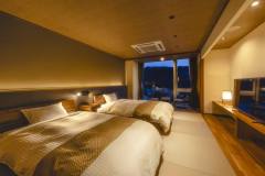 【モダン和洋室】心地よい琉球畳に、上質な眠りを追求したシモンズベッドを採用しております。