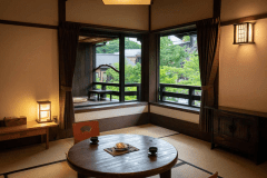 温泉街を望む人気和室／８畳／ミニテラス付き