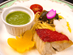 2026年5月6月《お献立Aの一例》焼物：金目鯛と彩小角野菜　グリーンソース添え　パスタと一緒に♪