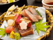 2026年5月6月《お献立Bの一例》造里：鯵昆布〆、間八、炙り鮪、群馬の特産「玉蒟蒻」♪