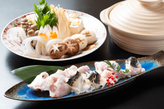 【てっちり】身は魚ほどの臭みはなく、肉ほどしつこくも無く、歯ごたえは爽やかです。