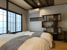56㎡の広々とした空間で、二世帯家族やグループでの滞在に最適な和のコネクティングルーム