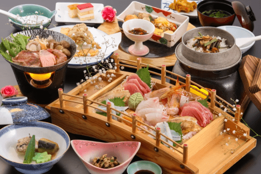 【お肉よりお魚派!!海鮮鍋で船盛付♪♪】天婦羅も付いて大満足‼と２種類の泉質を堪能する温泉グルメ旅！