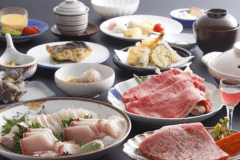 【夕食】【欲張り2食付】京都丹波牛のステーキ・しゃぶしゃぶ・日本海の海の幸！食いしん坊さんも大満足！