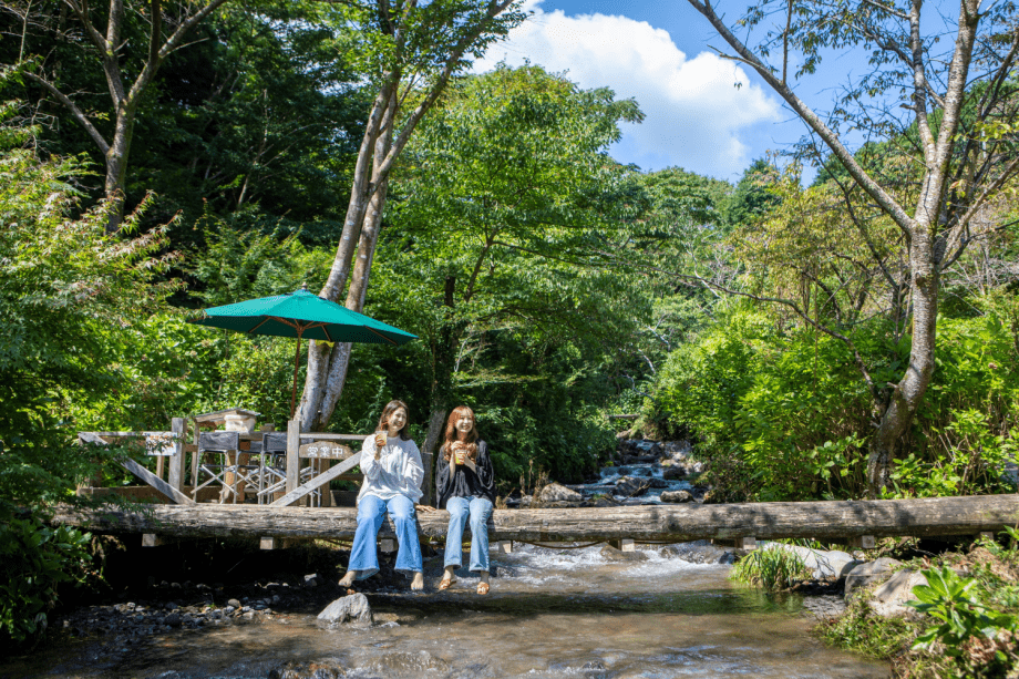敷地内を流れる渓流一休み