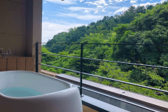 【C2タイプ】2024年7月にリニューアルした客室。さつきからの露天風呂景観