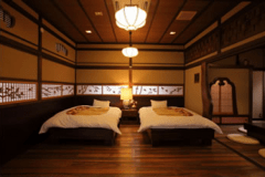 貴賓室「草庵」内湯＋露天風呂付き離れ［明治時代様式］（３間続き和洋室：セミダブル2台）／スイート