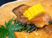 2026年7月8月《お献立の一例》焼物：赤魚のとまと味噌焼き　玉蜀黍、水菜黒胡麻和えと一緒に♪