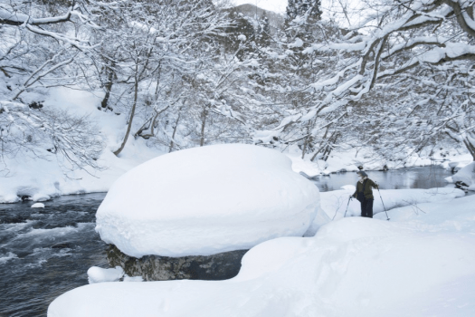 【体験型】スノーシューで巡る冬の湯瀬渓谷（ガイド・スノーシューレンタル料込）～1泊2食付～
