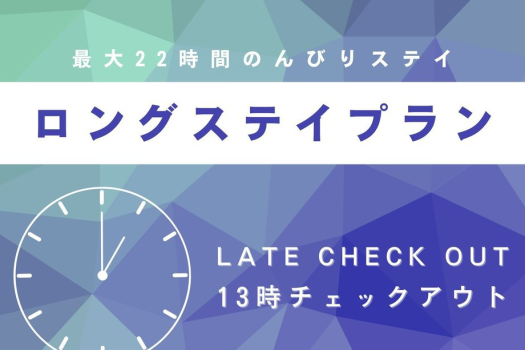【事前決済限定／ロングステイ】13：00チェックアウト♪最大22時間滞在のゆったりおこもりステイ　～1泊2食付～