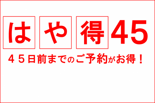 45日前までのご予約がお得です。 45日前までのご予約がお得です。