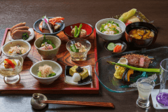 Experience Akiu&rsquo;s Craftsmanship: "Akiu Gozen" Washoku Course Served on Locally Crafted Tableware  A premium stay at Hotel Sakan, featuring a private dining experience that blends regional art and seasonal flavors.