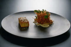 白子のムニエル　焦がしネギとトリュフの香り　鱈とじゃが芋のパルマンティエ