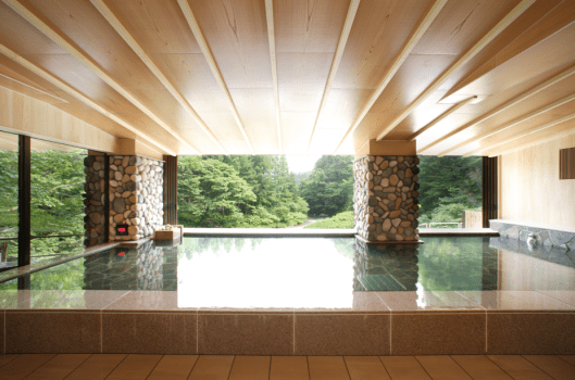 【川の湯「内湯」】※目の前に広がる豊沢川と森を眺めながら温泉をお楽しみください