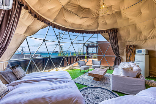【Dog Terrace Premium】 4 beds, 7m diameter <"kaze"> dome tent with a bathtub 《Dog friendly》