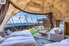 【ドッグテラス・プレミアム】4ベッド・直径7ｍ＜”kaze”＞ドームテント・バスタブ《ペットOK》