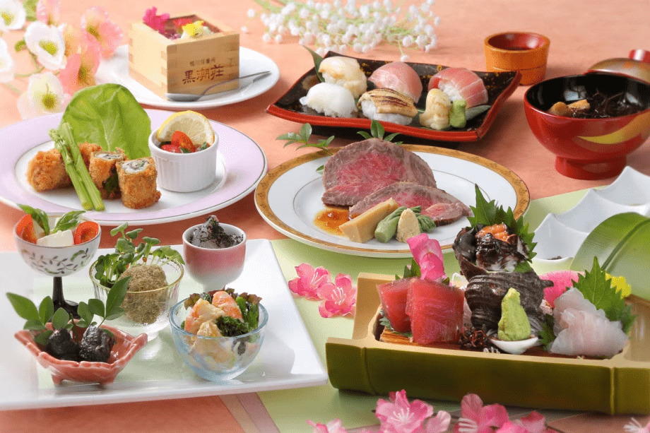 2026華色大漁祭　夕食｜房総の春の訪れを感じさせる春野菜を房総近海の地魚と一緒に華色に仕立てました。和洋折衷スタイルでお召し上がりください。