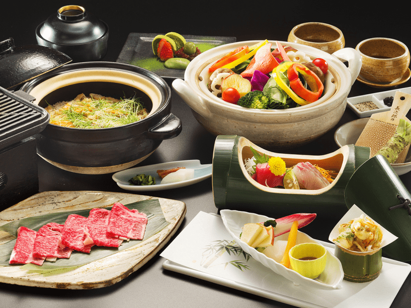 【基本◇七栗会席】温泉野菜蒸しと季節に合わせたお献立