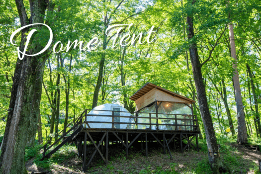 【最大4名／冷暖房完備】ドームテント4M (ベッド2台&シュラフ2台)