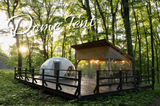 【最大4名／冷暖房完備】ドームテント4M (ベッド2台&シュラフ2台)