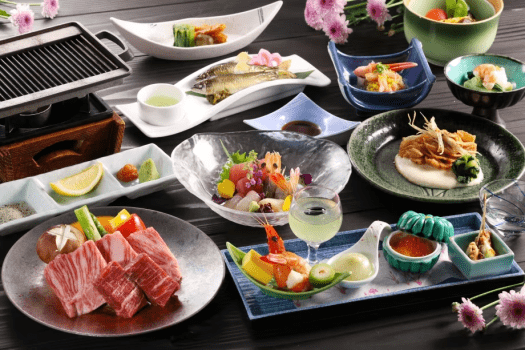 □【彩の料理 夏 一例】女将太鼓判！長野県産霜降和牛の鉄板焼きなど、彩良いお料理の数々