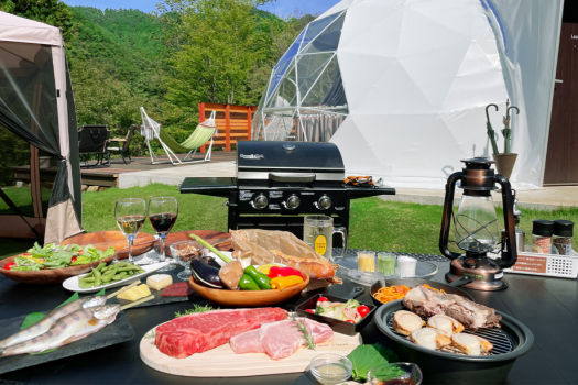 【1泊2食】グランピングBBQプラン～富士の湧水で育った山梨の美食を丸ごと愉しめるグルメBBQ～