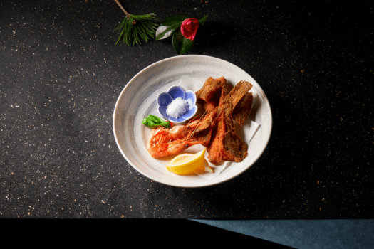 春の海会席　鰈・海老・獅子唐のから揚げ