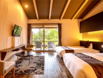 2名様限定/露天付特別室-オトナが寛ぐ上質の空間-【こごみ】の寝室。広々としたツインベッド