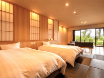 【ひのき】セミダブル・シモンズ製ツインベッドでごゆっくりお寛ぎ下さいませ。