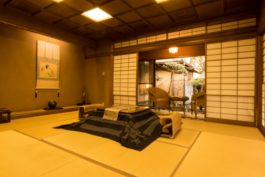 [TSUKUSHI] Separate room with a half open-air bath and free-flowing hot-spring water / Japanese-style room 10 + 6 tatami mats / Villa Size: 40 m&sup2;