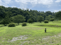 オートサイトの一例、４４番です。当キャンプ場のサイトは、サイト内であればどこにお車を停めても良いので自由にテント等のレイアウトができます。オートサイトは１０サイトほど（ACやちょい広等除く）あります。