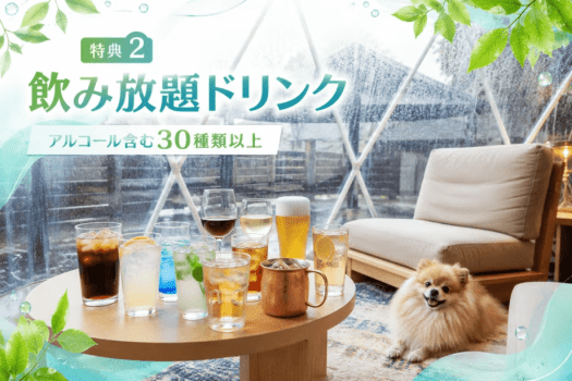 【初夏限定／7/17までの特別セール】土日も対象・20%OFF｜雨でも楽しめる5大特典付！広島・温井ダムで愛犬と楽しむ自然満喫グランピング〈素泊まり・食事選択可〉