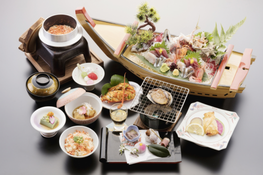 【スタンダード】海鮮料理～アワビ・舟盛～夕日と海が見える露天風呂付き客室