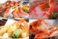 カニ刺し、カニ天ぷら、焼きガニ、カニすき鍋などカニ尽くし！/一例