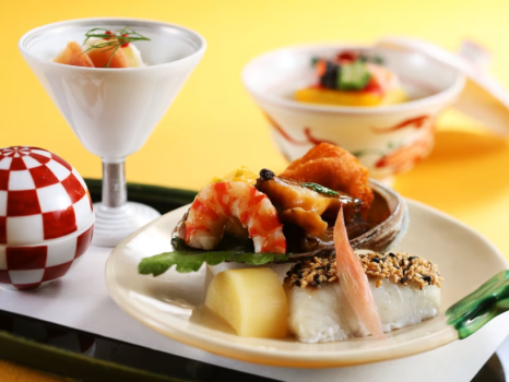 鮑有馬煮とすずき利休焼き