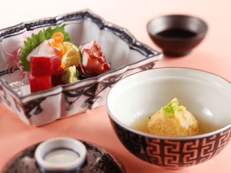 造りと百合根饅頭