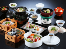 Kaiseki with kobe beef as the main dish, served in the dining room 'Jibundoki.'