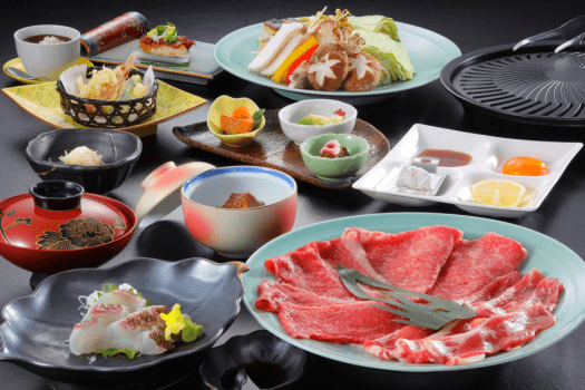 三種の肉の食べ比べ米沢牛・黒毛和牛・米沢豚の「やきしゃぶ」膳