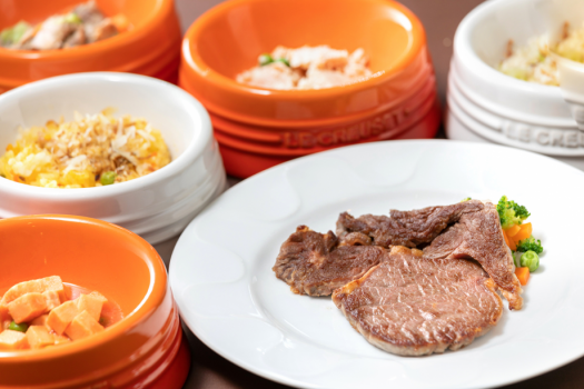 【ワンちゃん用食事メニュー】お肉、お魚、お野菜。自慢のメニューが勢揃い♪（有料・当日予約可）