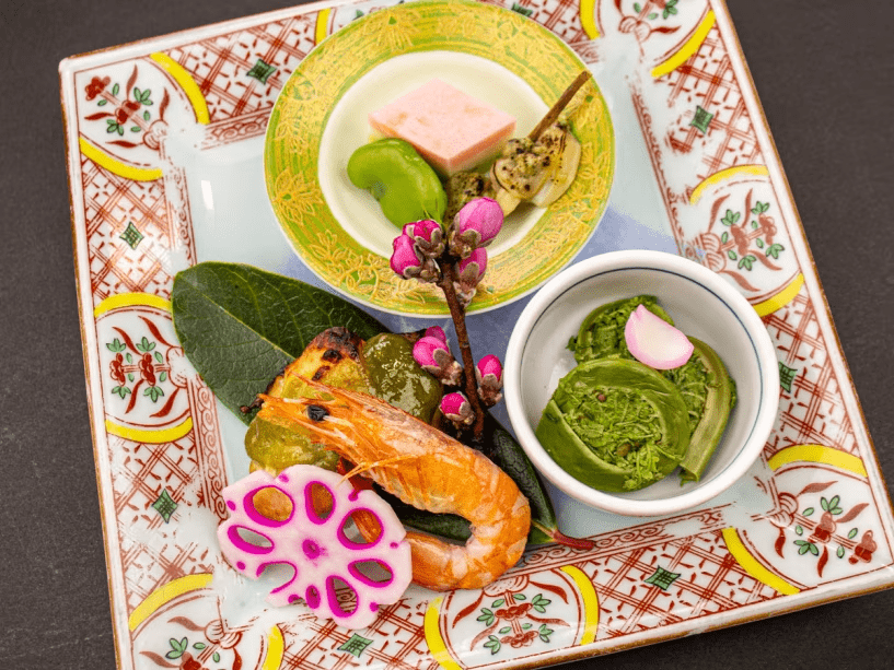 2026年3月4月《お献立の一例》焼八寸:浅利のバジル、赤魚木の芽味噌、海老の塩焼きなどご用意♪