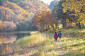 鴫の谷地沼は当館から車で5分程、一周1.2㎞の散策道。周囲の紅葉と、水面に映る色づいた山々が見事