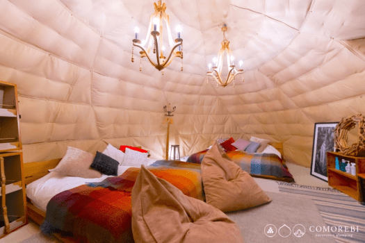 【With Semi-Open-Air Bath】Two-Story Oval & Dome Tent (Up to 7 People)