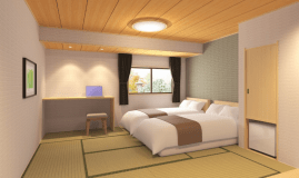 【ツインベッド◆中庭側】和モダンベッドルーム8畳（特）