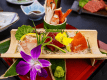 2026年5月6月《お献立一例》造里：鮪、真鰺、栃木県特産魚「八潮鱒」、海老♪
