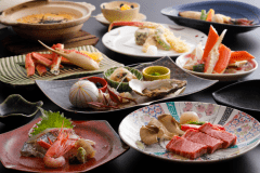 蟹料理と牛陶板焼き