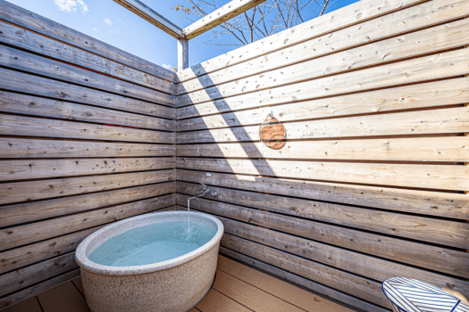 Dome tent with open-air bath