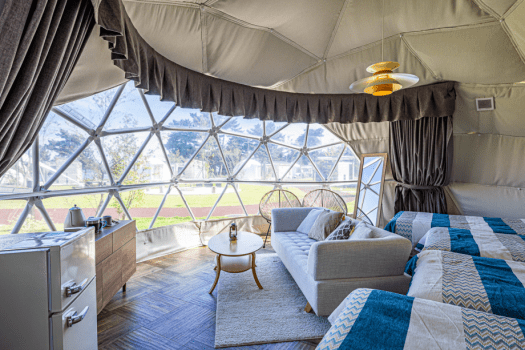 Dome tent with open-air bath