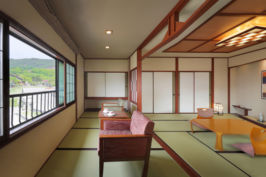 "Overlooking the Hot Spring Town" - Modern Japanese-style Room with a View (Non-smoking throughout)